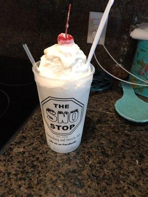 LARGE Stuffed wedding cake snow ball with whipped cream and a cherry on top!