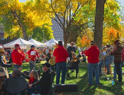 Ambush Brass Band at Robinson Park during 2018 Farmer's market.