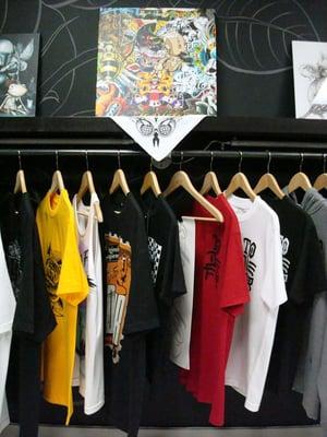 Art work and apparel in the To Die For "Flagship" store.