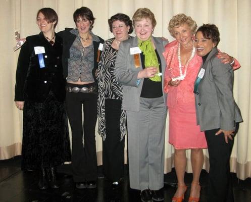 Award receipents: Simone Peer, Miriam Sturm, Mary Bahr, Diane Middlebrooks, Hedy Ratner and MC LeeAnn Trotter