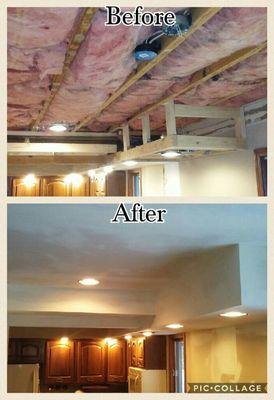 Before and After Soffit and Drywall Installation