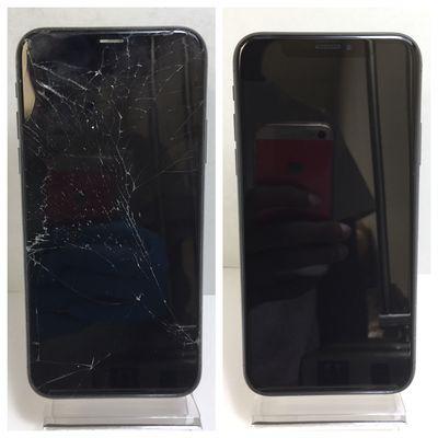 Before and after screen repair on iPhone X