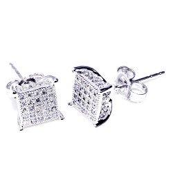 10K WHITE GOLD MENS EARRINGS DIAMONDS SCREW BACK 6.31MM WIDE PAVE ICED OUT (1/5 CTTW, I2/I3 CLARITY)