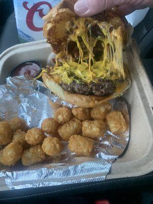 Burger and tots