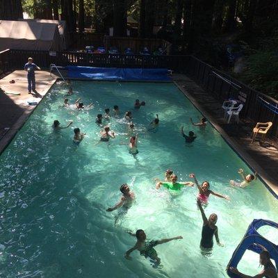 Campers enjoying the pool.