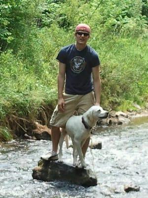 Jake and Drake in creek @ Crow Creek Park