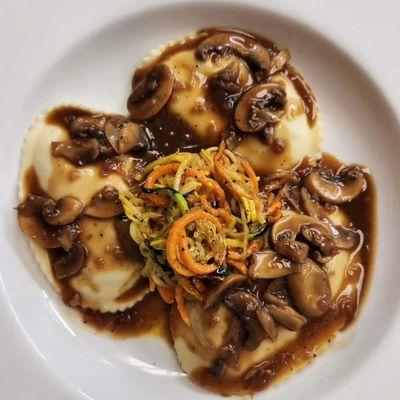 Braised Beef Short Rib Ravioloni with Lions Main Mushroom Ragu