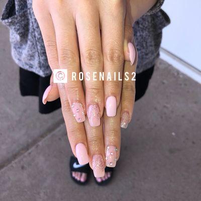 Pastel & soft pink glitter ombré & rhinestones