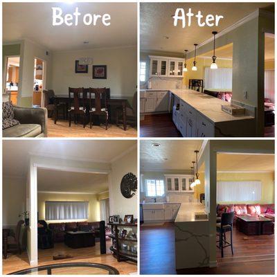 Before the kitchen was away from the family room and living room. Now it's an open concept kitchen.