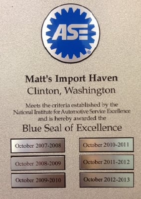 National Institute for Automotive Service Excellence Blue Seal of Excellence