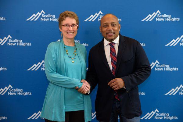 Karen with Daymond John at Scaling New Heights in 2016