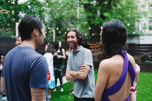 One of the many backyard soirée 's we hosted in the gorgeous backyard in our Dixon rental in Bed Stuy Brooklyn . Naima Sanowar