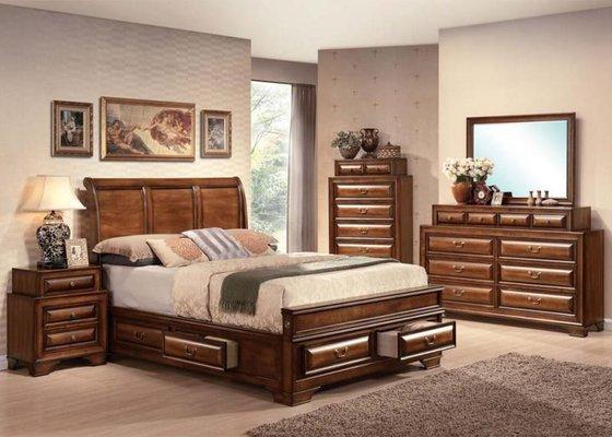 Solid wood six drawer storage bed.