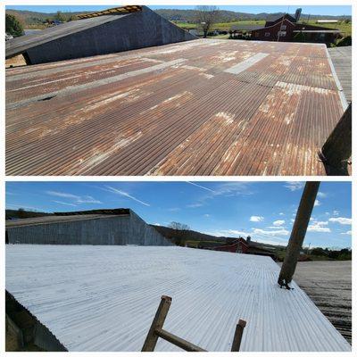 Roof painted with rubber roof coating