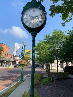 The iconic clock downtown Zionsville.