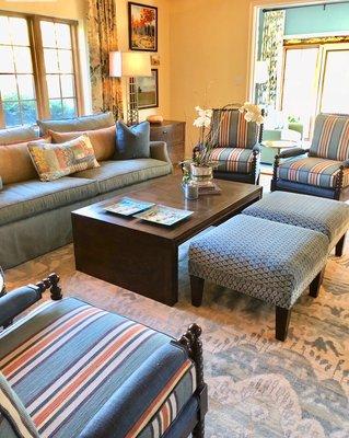 Shades of blue sparked by some fun fabrics resulted in a beautiful room!