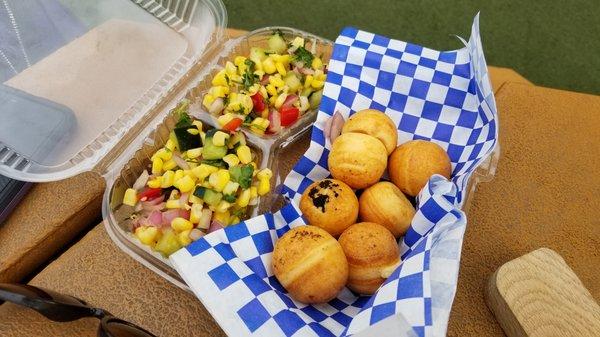 Thumbs Up! BBQ corn salad and cheeseballs