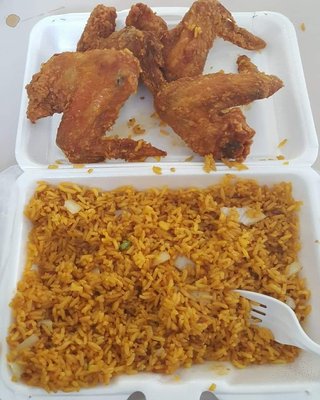 fried rice and chicken wings