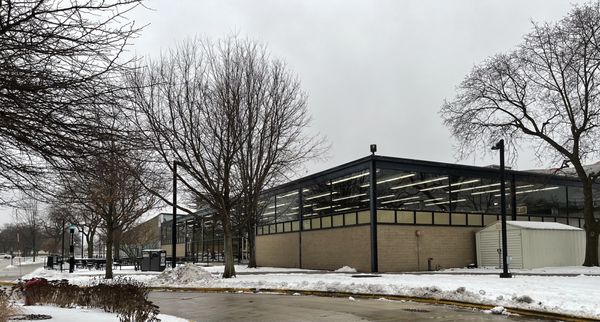 The Commons cafeteria from Wabash facing south.