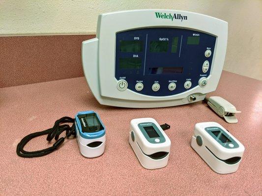 Part of our COVID19 screening protocol is to measure the patient's blood oxygen level using a pulse oximeter.