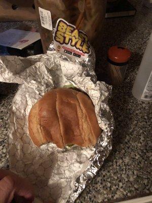 The burger they wrapped up and sent to me