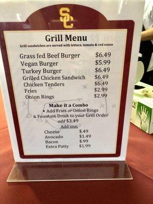 Grill menu - September 18, 2019