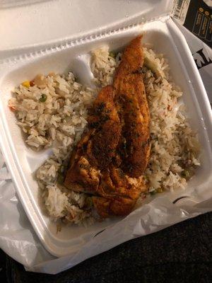 Grilled salmon with vegetable rice