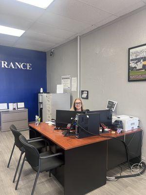 Office desk with employee