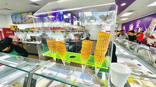 Waffle cones for icecream (sorry, no sugar cones available).