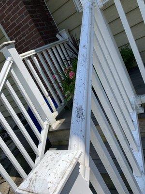 Dirty water spattered all over my deck and handrails.