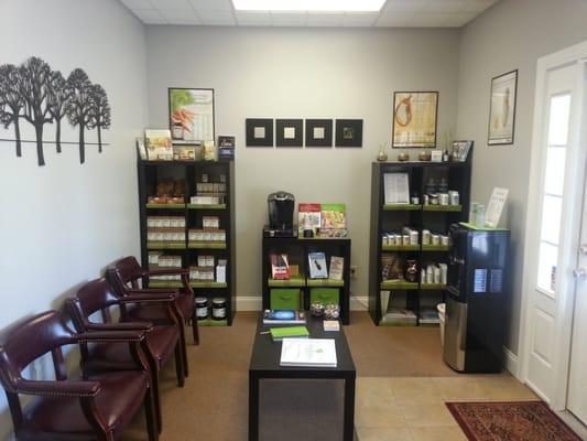 Our lobby stocked with whole food nutrition and patient education materials.