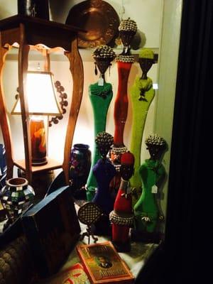 African beaded dolls,  art pottery lamp