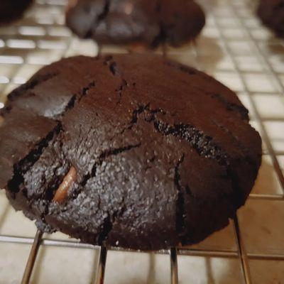 This fudgy cookie has a nice crispy shell with a soft center and is absolutely bursting with dark chocolate.