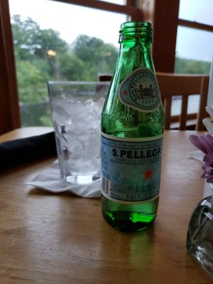 ...8.45 oz. Of S.Pellegrino in 16 oz glass filled with ice...  I'm not a snob just think the combo is ridiculously funny..