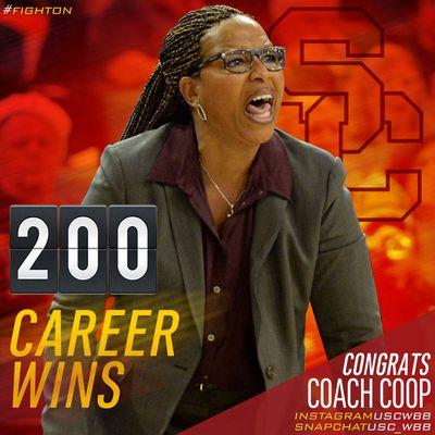 200 Career wins for USC Head Coach Cynthia Cooper-Dyke