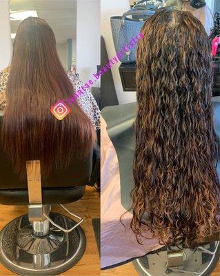 Before and after Spiral  perm , special wrap. Done by Rachael