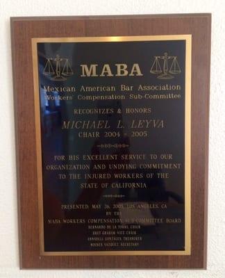 One of many plaques of recognition.