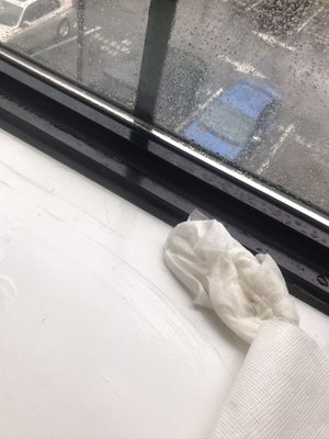 Water leaking from the window sill.