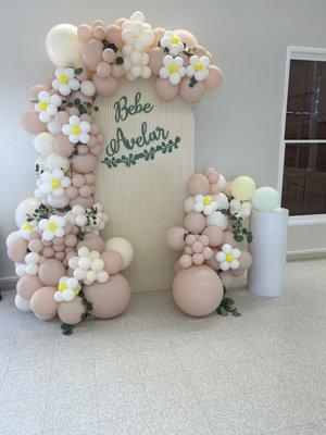 Baby shower balloon garland/decor. We loved it!!! Great service and prices.