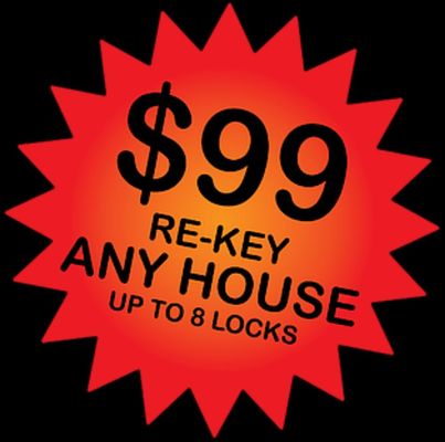 Rekey any home or small office in Lane county for only $99