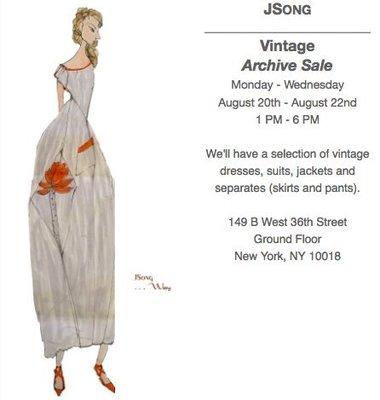 JSong Vintage Archive Sale, Sample Sale. August 20 - 22 1PM to 6PM at 149B West 36 Street, NYC