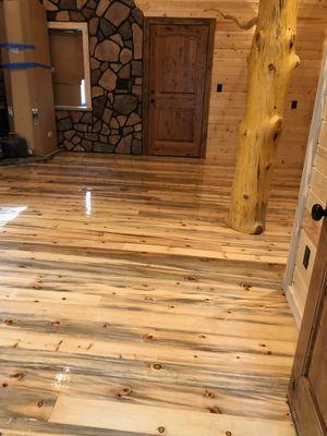 Cabin floor sand and finish