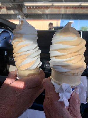 Enormous and delicious orange & white twist cones!!  Our Family Favorite!!