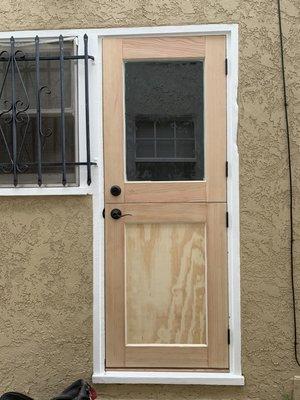 Custom size custom built Dutch door. To accommodate right space in kitchen