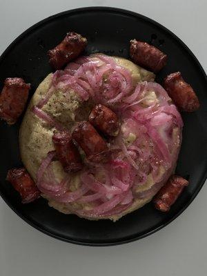 Beautiful breakfast Mangu, onions and longaniza