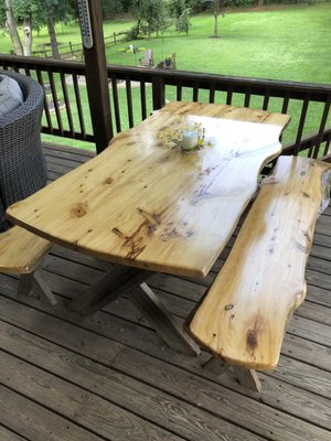 Live edge picnic table and benches