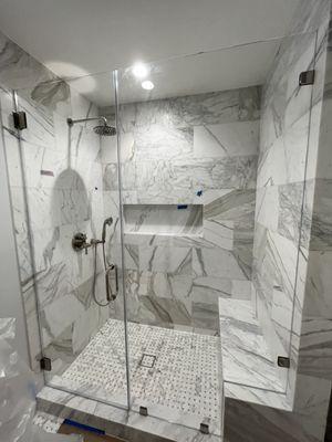 Marble tile on shower walls