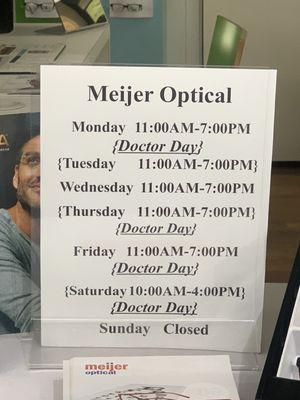 Optical shop hours