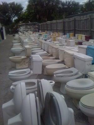 Rows of toilets of every style and color.