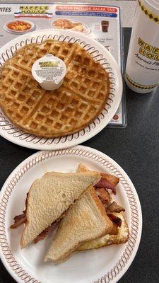 Bacon egg cheese sandwich w/ waffle